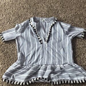 Striped Peplum Top with Tassel Trim